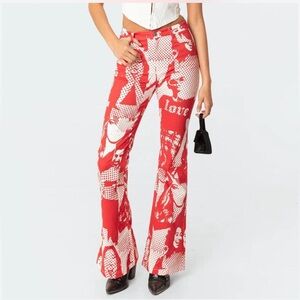 NWT Edikted Red Pattern Flare Pants